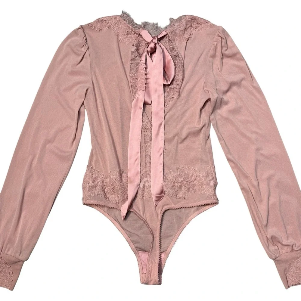 New Free People Sweet Nothings Long Sleeve Peachskin Bodysuit Size XS